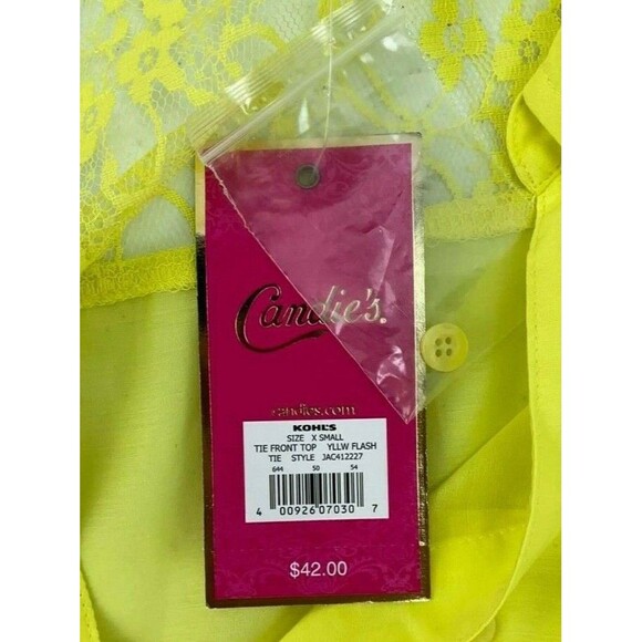 Candie's Yellow Tie-Front Button-Down Top Blouse Women's Size XS   NWT - Picture 5 of 10